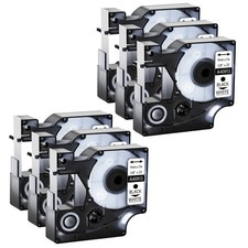 6PK Black on White label tape 3/8" for DYMO D1 40913 LabelManager 160 350 9mm 7m