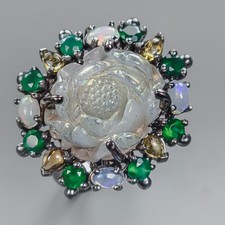 Handmade 14 ct Natural Labradorite Ring 925 Sterling Silver Size 875 /R437778