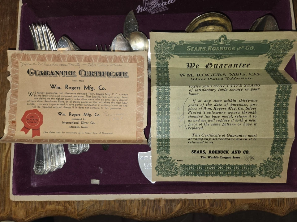 Juego de cubiertos WM Rogers Mfg Co 53 piezas placa plateada AA IS con estuche certificado ORGNL Foto 3 de 4