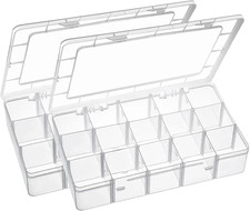 15 Large Grids Plastic Organizer Box with Dividers, 2 Pack Clear Compartment Con