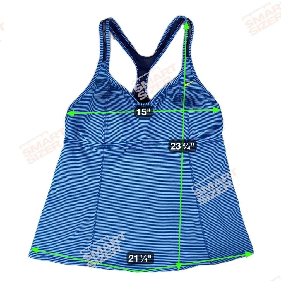 Nike Tankini Top Mujer XL Azul Rayas Elastizado Acolchado Cuello en V Espalda Corredora Traje de Baño Foto 4 de 4