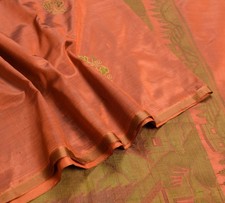 Sushila Vintage Rust Saree 100 Pure Silk Woven Floral Soft 6 Yard Sari Fabric