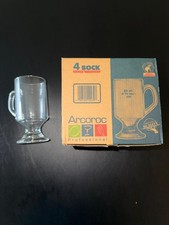 Vintage Arcoroc Clear Glass Pedestal Mugs Set of 4 Irish Coffee Cups 9.75 oz