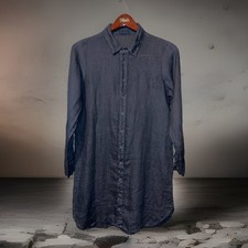 CP Shades 100% Linen Button Down Shirt Dress Tunic Women M Charcoal Black