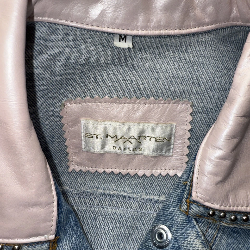 Chaqueta de mezclilla de colección St Maarten Dallas rosa imitación cuero ribete tachonado Western Glam M Foto 2 de 4