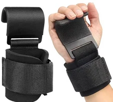 1 Pair Weight Lifting Hook Grips With Wrist Wraps Hand-Bar Wrist Strap Gym 