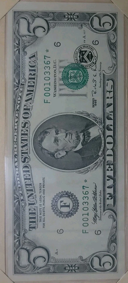 6 CONSECUTIVE 1995 $5 Star Notes Gem Crisp Uncirculated Original BEP ISSUED  - Image 3 of 4