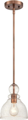 Adjustable Mini-Pendant Light in Washed Copper with Handblown Glass Shade