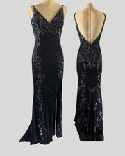 Primavera Black Sequin Beaded V Neck Low Back Formal Gown Dress Sz 0 - Runs Big