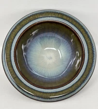 Bill Campbell Art Pottery 6.75" Serving Bowl Swirl Blue Drip Glaze Rimmed