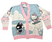 Sanrio Hello Kitty Little Skiing Womens Cardigan Button Front Sweater Size XL