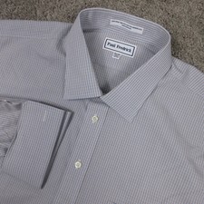 Paul Fredrick Shirt Mens 2XL 18.5 34 Gray Blue Plaid Non Iron Dress Button Up
