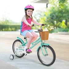 18" Kids Bike w/Height Adjustable Handlebar Seat Basket Bell Training Wheels