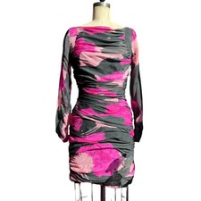 Y2K Diane Von Furstenberg silk black pink ruched romantic dress S