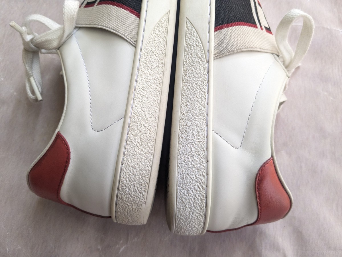 Gucci Ace Sneakers Men 8.5 White Elastic Logo Leather Shoes Low