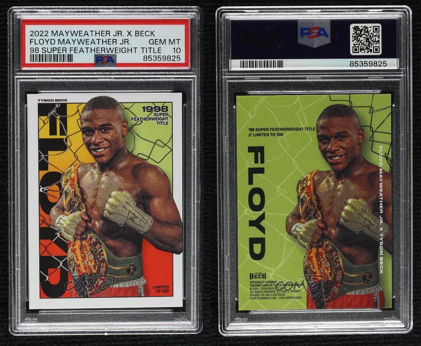 2022 Tyson Beck /100 Floyd Mayweather Jr 1998 Super Featherweight PSA 10 view 3