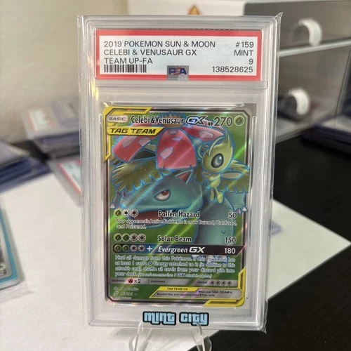 2019 POKEMON SUN & MOON TEAM UP #159 FULL ART/CELEBI & VENUSAUR GX PSA 9