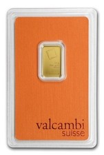 2.5 gram Valcambi Suisse .9999 Gold Bar in Assay 4926.67 per troy oz