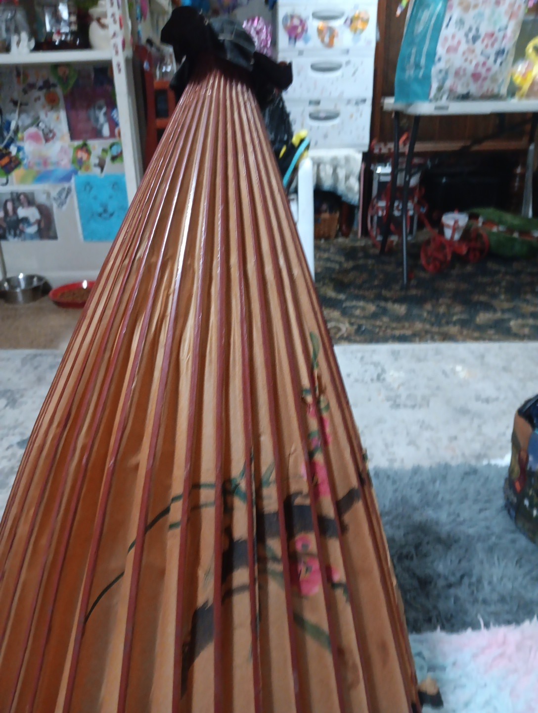 Vintage Umbrella Parasol Lacquer Rice Paper Bamboo Wood Japanese 32