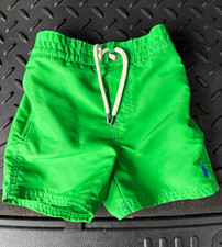 Polo Ralph Lauren Boys Green Swim Trunks 18M Logo Drawstring Lined Pocket