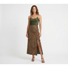Lafayette 148 100% Wool Paisley Maxi Pencil Skirt Small Brown Slit Made in USA