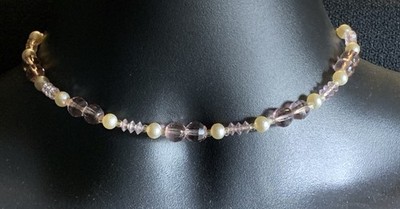 MIRIAM HASKELL FACETED LAVENDER GLASS FAUX PEARL 14  CHOKER / NECKLACE, VINTAGE!