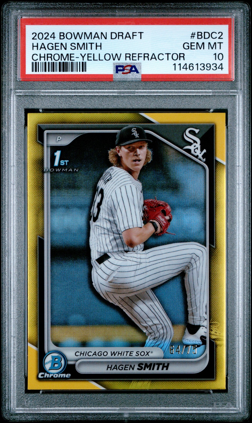 2024 BOWMAN DRAFT CHROME-YELLOW REFRACTOR #BDC2 HAGEN SMITH 64/75 PSA 10