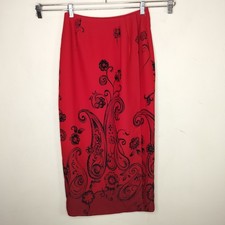 Chaus Red Floral Wrap Maxi Skirt Size 6 Womens Paisley Straight