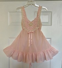 Vintage Babydoll Nighty Chemise XS Pink Embroidery Lace Cotton Blend Romantic