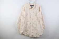 Vtg 90s Chaps Ralph Lauren Mens XL Striped Leaf All Over Print Button Down Shirt