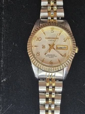 SWANSON Japan Men's Watch Round Gold Date Dial Two Tone Linked