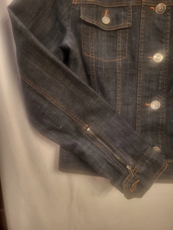  Denim Jacket Faux Fur Detachable Collar Size S Daisy Fuentes Raw Wash - Image 4 of 4