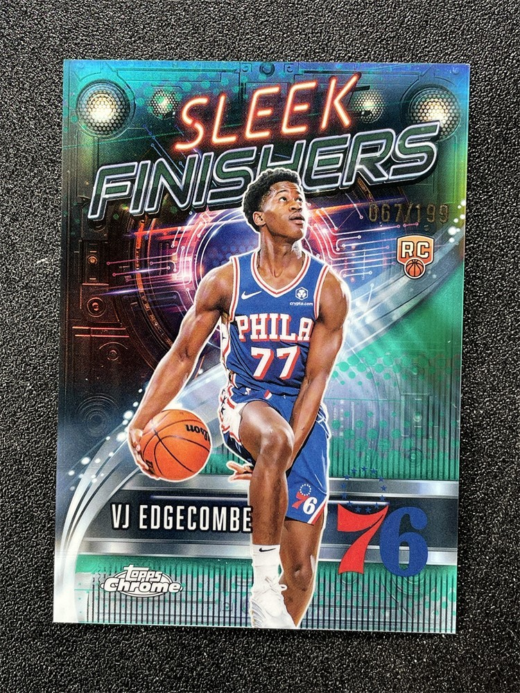 2025-26 Topps Chrome VJ Edgecombe Sleek Finishers Aqua Refractor Rookie RC /199