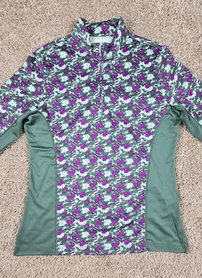 Top Pullover Peter Millar Para Mujer Corona Mediana Deportivo 1/4 Cremallera 50 FPS Golf Floral Foto 3 de 4