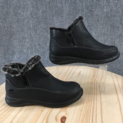 Totes Boots Womens 8 M Black Colette Winter Snow Faux Leather Faux Fur Zip