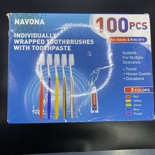 Navona 100 PCS Individual Travel Disposable Toothbrushes With Toothpaste 5 Color