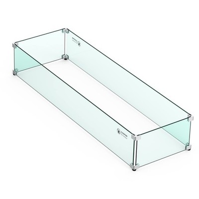 Skyflame Linear Fire Pit Wind Guard   40.5'' x 12.5'' Thick Tempered Glass Fire...
