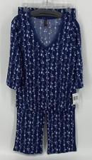 Maidenform Blue Floral 2pc Pajama Set Button Down Top/pull on Pants NWT Size XL