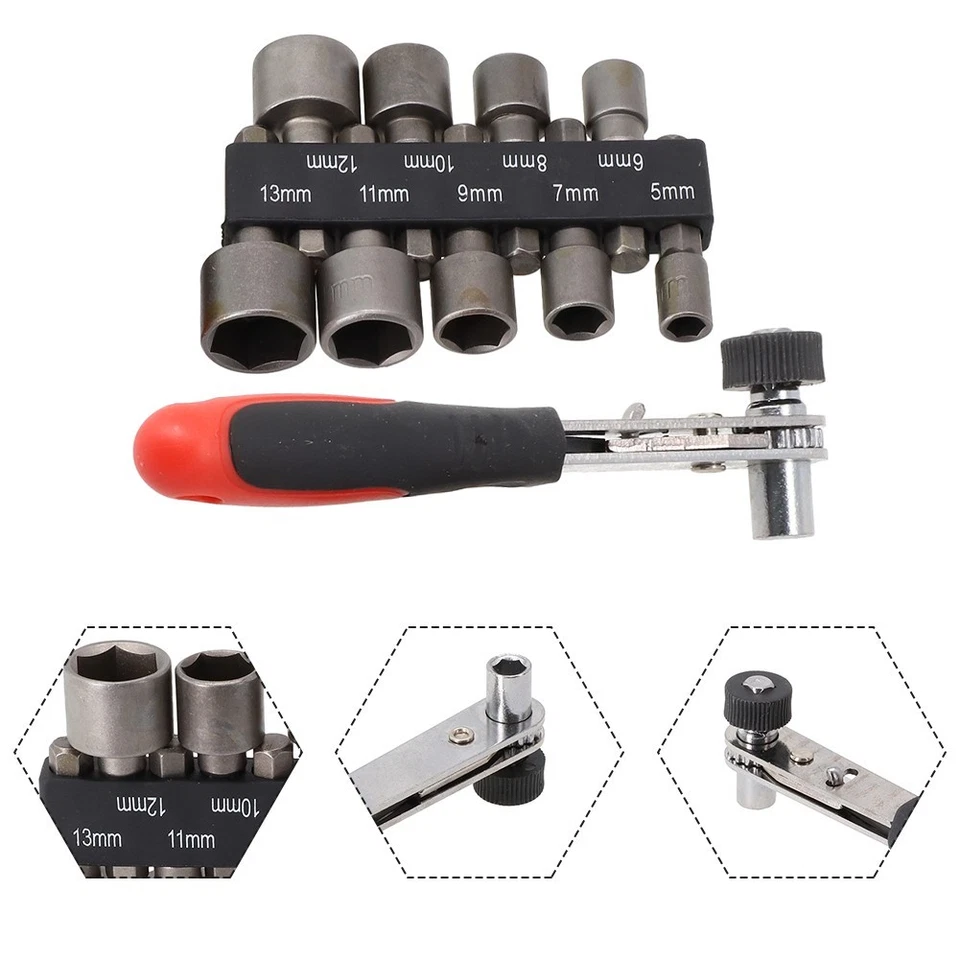 Ratchet Wrench Socket Wrench Small 10pcs 5-13mm 6.35mm/1/4 Inch Brand New - Image 3 of 4