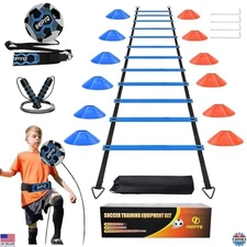 Agility Training Set: 20ft Ladder, 12 Cones, 4 Stakes, Jump Rope for