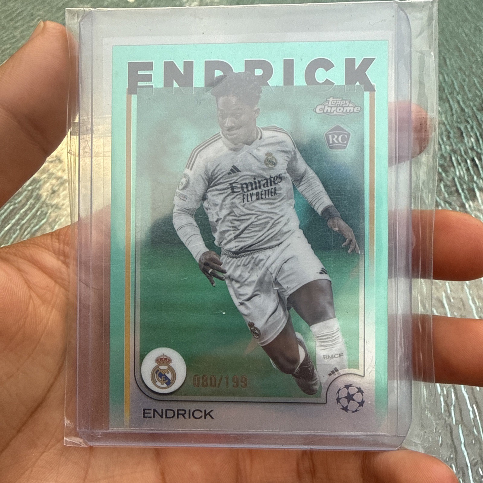 2024 Topps Chrome UEFA UCC Aqua Refractor #/199 Endrick Rookie RC Real Madrid