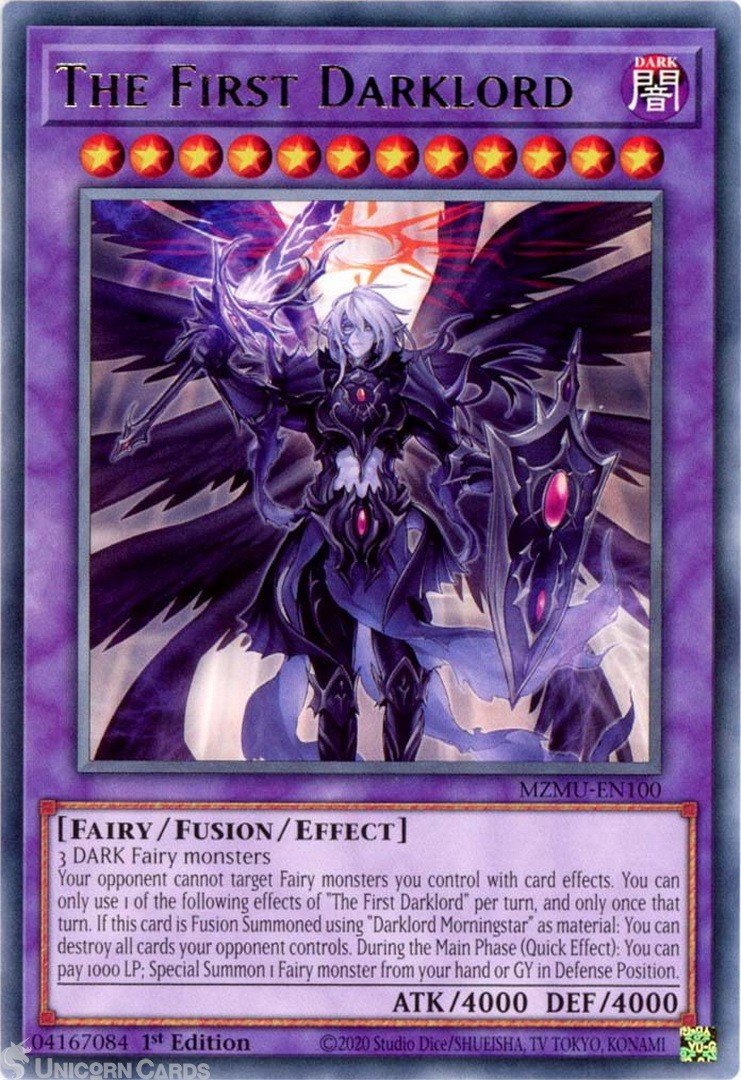 MZMU-EN100 The First Darklord : Rare 1st Edition Mint YuGiOh Card