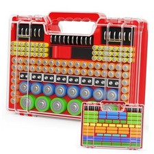 Battery Organizer Storage Holder Box Case with Tester, Stores  Protects Red