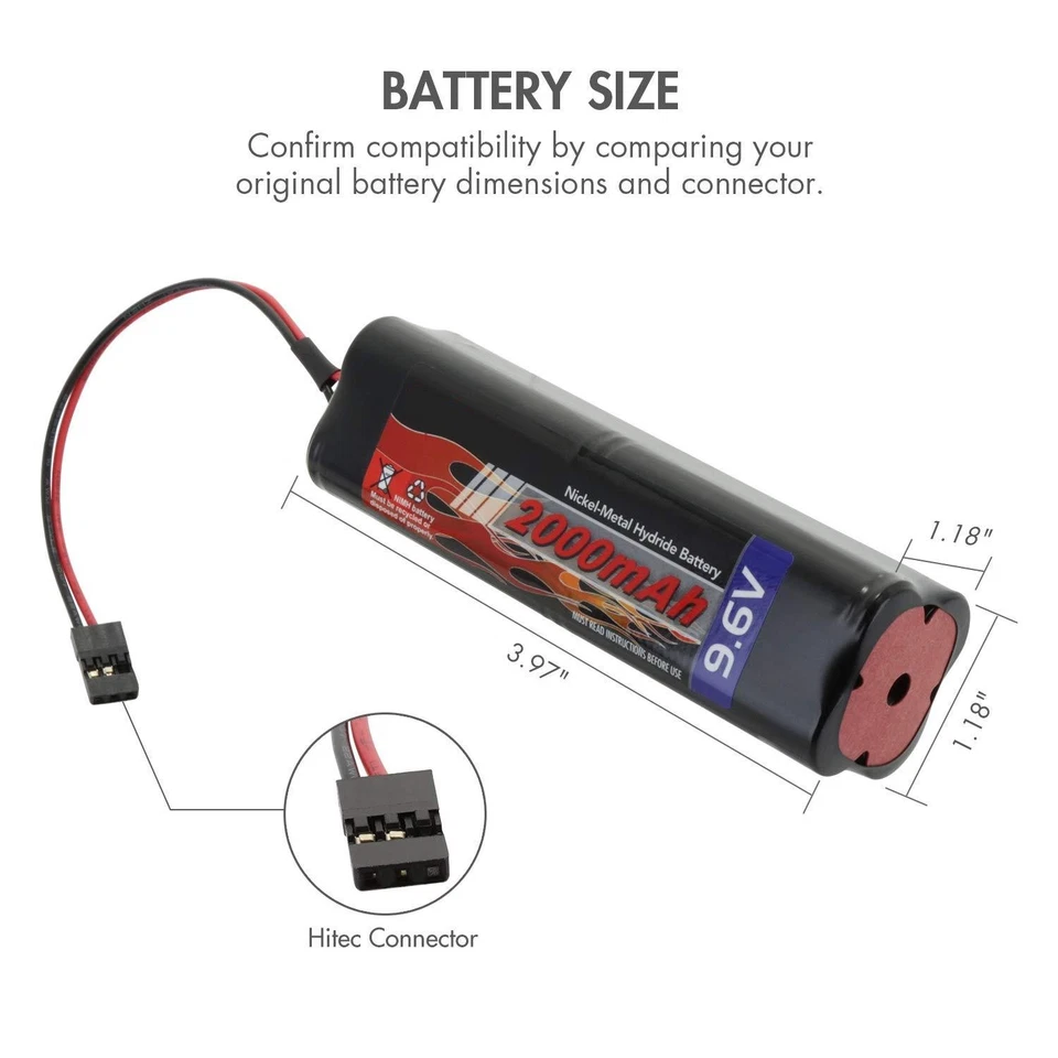 1PC 9.6V 2400mAh 8-Cell Nimh Square Transmitter Battery w/ JR - Image 3 of 4