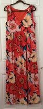 T Tahari 10 Fully Lined Sleeveless V Neck Orange Floral Maxi dress Zip Summer