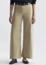 Nili Lotan Megan Cotton Pants Womens 10 Beige Khaki Wide Leg Cropped 395