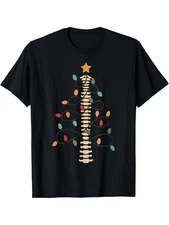 1pc Funny Chiropractor Christmas Tree T-Shirt - Spine Alignment Design with Red