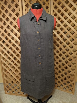 Uncle Frank Linen Shift Dress Brown Button Down Pockets Short Small S | eBay
