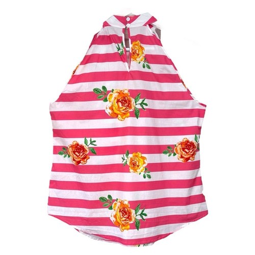 NY&C Pink White Striped Cotton Blend Tank top with Neck Bow Womens Size XL NWT - Picture 8 of 10