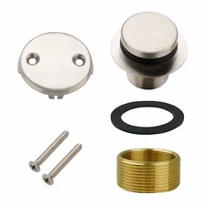 Brushed Nickel Bathtub Drain Tip-Toe Set with 2-Hole Overflow Faceplate Tub Kit
